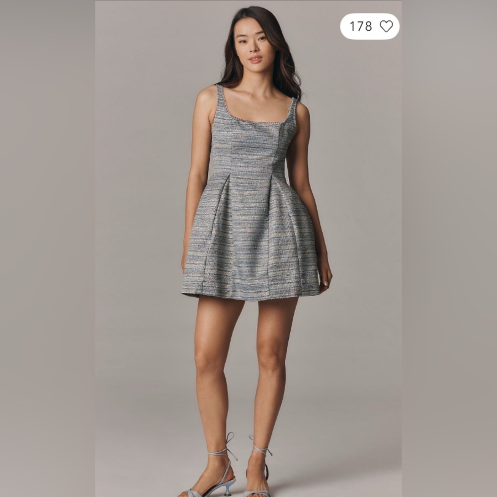 Anthropologie Sleeveless Square-neck, Tweed Fit & Flare Mini Dress, sz 10